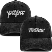 [Splash Brothers Customized] 2PCS Papa and Mama Hats for Men Women, Funny Adjustable Cotton Embroidered Mothers Fathers Day Dad Mom Baseball Cap