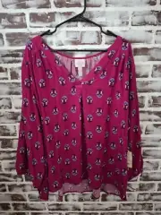 New St John Bay 3X Peasant Blouse Purple Floral Feather Design Boho