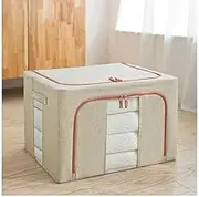INONE Foldable Fabric Storage Box - Crushed Steel Frame - Durable Clothing & Closet Storage - Breathable Clothes Storage Organiser for Bedroom, Quilt, Toys, Linen Closet - Collapsible (Beige, 100L)