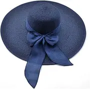 [TOMYEUS] Sun Hats Summer Sun Hat Wide Brim Bow Breathable Sun Hat Ladies Vacation Beach UV Protective Hat Beach Cap (Color : Navy)