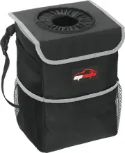Waterproof Car Trash Can with Lid and Storage Pockets, Black