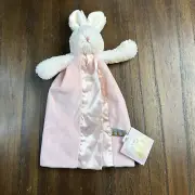 Bunnies By The Bay White Pink Bunny Rabbit Fleece Satin Plush Security Lovey