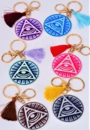 LOT OF 6 EYE OF PROVIDENCE KEYCHAINS TRIANGLE TASSLE KEY FOB CHARM GOD HUMANITY