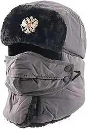 [LHY] Bomber Hats, with Ear Flap Outdoor Ski Hat, Warm Thick Faux Fur Trapper Hat, Windproof Mask Winter Hat, Unisex,Gray,C