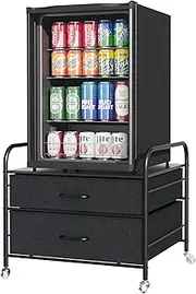 DHMAKER Mini Fridge Stand with Storage, Portable Mini Fridge Table with 4 Swivel Wheels, Mobile Small Refrigerator Stand with Drawer Rolling Fridge Cart for Dorm, Apartment,Office, Bedroom