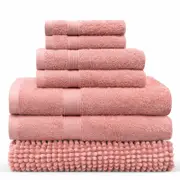 LINENOVA 7 Pieces Cotton Towels Bath Towel Hand Washer Face Cloth Bath Mat Set - Coral