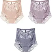 [FARZAH] Women Panties Female Underwear Ladies Mid Rise Briefs Lace Panties Brief Stretchy Women Sexy High Waisted Women' s Hipster Cotton Knickers Summer Basic Underwear(Pack of 3)