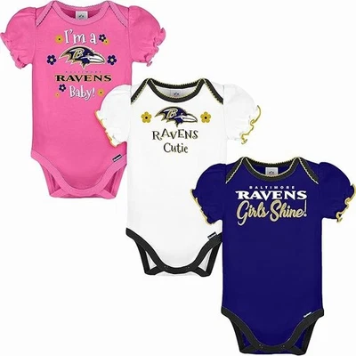 NFL Baltimore Ravens Gerber Baby Girls' 3 Pack Short Sleeve Onesie 0-3M