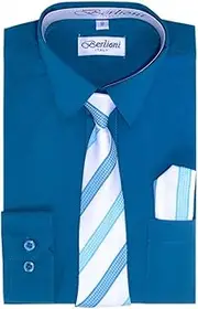 [Berlioni] Boy's Dress Shirt, Necktie, and Hanky Set - Many Color and Pattern Combinations