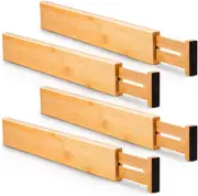 CARLA HOME 4 Pack Bamboo Adjustable Kitchen Drawer Dividers (Large 44-55 cm)