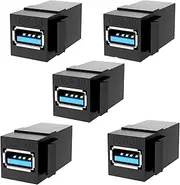 USB 3.0 Keystone Jack Inserts, 5pcs USB to USB Adapters Female to Female Connector,Female Coupler Insert Snap-in Connector Socket Adapter Port for Wall Plate Outlet Panel - Black (Black - 5 Pack)