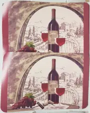 Set of 2 Kitchen Plastic Placemats(12"x18")WINE & GRAPES,1 BOTTLE & 2 GLASSES,GR