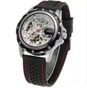 Winner Men’s Automatic Skeleton Dress Watch Black Silicone Band w/ Gift Box