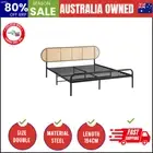 Bed Frame Double Size Metal Base Platform with Rattan Headboard