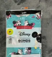 BNIP SIZE 00, 3-6MTHS BONDS DISNEY ZIPPY WONDERSUIT MICKY + MINNIE MOUSE AQUA