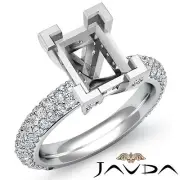 Emerald Semi Mount Pre-Set Diamond Engagement women's Ring 18k White Gold 1.5Ct