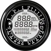 ELING 85mm Multifunctional 6in1 Digital Gauge GPS Speedometer Tachometer Water Temp Fuel Level Oil Pressure Voltmeter 24V for Speedboats Limousine RV (0-10Bar, Black+Black)