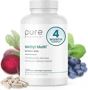Methyl Multi Without Iron - 240 Vegetable Capsules | This Vegan Formula Features Activated Vitamin Cofactors and Folate as Quatrefolic® (5-MTHF) | Patented Albion TRAACS Chelated Mineral Complexes