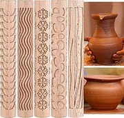 5 Pieces Pottery Tools Handmade Clay Roller Set Wooden Handle Clay Texture Roller Slab Roller Leaves Snowflake Pattern 5.9 Inch Clay Textured Rolling Pins for Ceramics