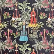 Kt KILOtela - Digitally Printed Poplin Fabric Cotton Decoration Clothing Accessories Crafts Patchwork 100cm Length x 140cm Width Frida Night Multicolor Black - 1 Metre