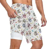 [ZZXXB] Bulldog with Glasses Athletic Shorts for Men with Pockets 2 in 1 Quick Dry Running Shorts S-3XL