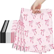 Honoson 200 Pcs Pink Bow Poly Mailer with Handle Designer Shipping Mailers Heavy Duty Waterproof Self Adhesive Shipping Bags for Large Mailing Envelopes Bulk Tear Resistant Packaging10 x 13 in