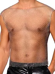 [Lars Amadeus] Rhinestone Fishnet Tank Tops for Men's Shiny Sparkly Mesh Sleeveless Tops Festival Sheer Vest