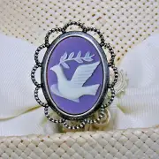 HATPIN with WHITE DOVE on PURPLE CAMEO - Antique Silver Finish /Peace - 8 inch