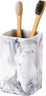 Toothbrush Holder for Bathrooms, White Marble Look Toothpaste and Makeup Holder,
