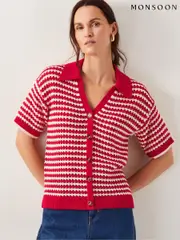 Monsoon Red Cally Stripe Collar 100% Cotton Jumper (H16889) | $136
