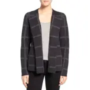 EILEEN FISHER L Gray Windowpane Checked Felted Merino Sweater Jacket NWT $298