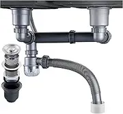 QruiLanTu Double Sink Drain Kit Space Saving Kitchen Sink Drain Kit Expandable Flexible 1 1/2" P-Trap Pipe 3-1/2 Inch Sink Drain Assembly Kit with 4-Way Fitting Adapter for Dishwasher