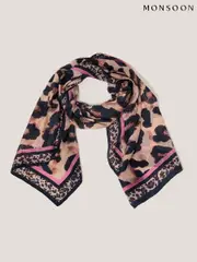 Monsoon Brown Delilah Leopard Print Silk Scarf (F83144) | $81