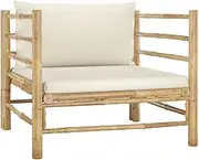 Outdoor Garden Sofa with Cream White Cushions, Sturdy and Easy to Clean, Lightweight Construction, Modular Design, Assembly Required, 74x70x60cm Bamboo