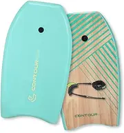 Contour SURF Reed Body Board 33 Inches Bodyboard Body Boards for Beach Kids Lightweight EPS Core Dual Channel Double Swivel Coiled Wrist Leash for All Surfing Levels
