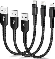 Azhizco iPhone Charger Cable 3Pack 0.3M, USB A to Lightning Cable MFi Certified Lightning Cable Nylon Braided Short iPhone Cable Fast Charging for iPhone 14 13 12 11 Pro Max XR XS Max X 10 8 7 6 iPad