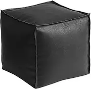 PmHaurient Square Pouf Ottoman Cover,No Filler Faux Leather Foot Stool, Cube Bean Bag Ottoman, Foot Rest Can Be Filled with Used Clothes,Plush Toy for Storage for Living Room (Black)