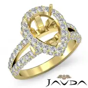 Pear Diamond Engagement Shape Semi Mount Halo Pave Ring 18k Yellow Gold 1.52Ctw