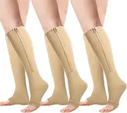 Zipper Compression Socks Toeless , Long Open Toe Pressure Knee High Stocking Support for Legs and Muscle