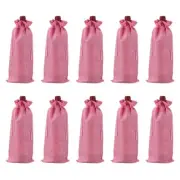 10pcs Burlap Wine Bags, Wine Bottle Gift Bags with Drawstrings, Pink