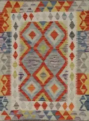 Hand-Woven Wool Kilim Southwestern Accent Rug 3'x4' Handmade Reversible Carpet