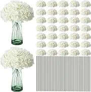 Unittype 100 Pieces Silk Hydrangea Artificial Flowers Heads with Stems Full Hydrangea Flowers for Wedding Centerpieces Bouquets DIY Floral Decorations for Home Indoor (White)