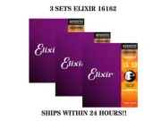 *3 SETS ELIXIR 16182 NANOWEB ACOUSTIC GUITAR STRINGS LIGHT 13-53 PHOSPHOR BRONZE