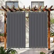 Weatherproof Outdoor Curtains with Top and Bottom Grommet, Sun Blocking Blackout Curtains, Premium Privacy Drapes for Patio, Pergola, Cabana, 2 Panels, W59 x L59 Inches, Dark Gray