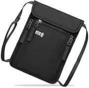[Crrynuo] Neck Pouch with RFID Protection, Men Women Waterproof Chest Bag Shoulder Bag Travel Purse Passport Bag with Multiple Pockets Hidden Chest Bag, black, Classic