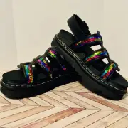 Dr. Martens Yelena Sequin Rainbow Women's 7 Black Chunky Summer Sandals Sparkle