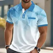 Men's Geometric Polo Short Sleeve Turndown Business Casual Daily Sports Outdoor Business Casual Daily Buttons Pocket Summer Robin's Egg Blue Dark Blue Green
