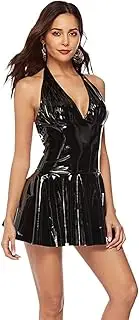 [Generic] Women's Patent Leather Leather Bandage Sleeveless Bodycon Mini Dress Zipper Party Dress Clubwear