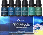 ASAKUKI Essential Oil Blends, Essential Oils Set for Diffusers for Home, Well-Being Gift Kit- Calming, Dreams, Breath, Relaxing, Mood, Fresh Air for Aromatherapy, Humidifiers, 6x10 ml