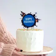 Acrylic Black & Blue Happy Halloween Graveyard Cake Topper